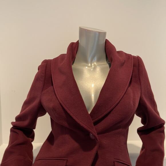 A D E C2 By Philippe  A D E C Cropped Wool Blazer Jacket Burgundy Size 10 - Picture 5 of 14